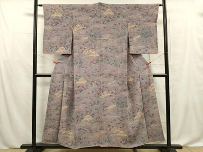 平和屋着物■訪問着 風景花文 金彩 鬼しぼ縮緬 正絹 逸品 DABF0630ya