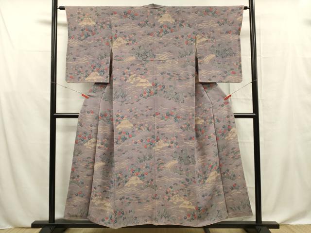 平和屋着物■訪問着 風景花文 金彩 鬼しぼ縮緬 正絹 逸品 DABF0630ya