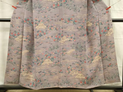 平和屋着物■訪問着 風景花文 金彩 鬼しぼ縮緬 正絹 逸品 DABF0630ya