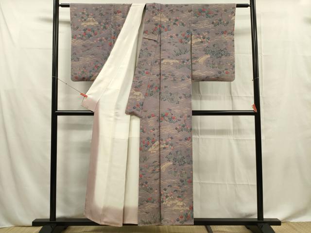 平和屋着物■訪問着 風景花文 金彩 鬼しぼ縮緬 正絹 逸品 DABF0630ya