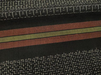 平和屋着物■上質な紬　変わり横段文　黒地　正絹　逸品　DABF0638ya