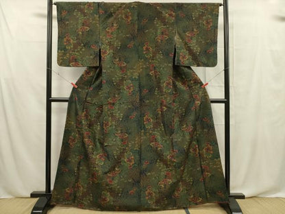 平和屋着物■上質な紬　草花文　正絹　逸品　未使用　DABF0652ya