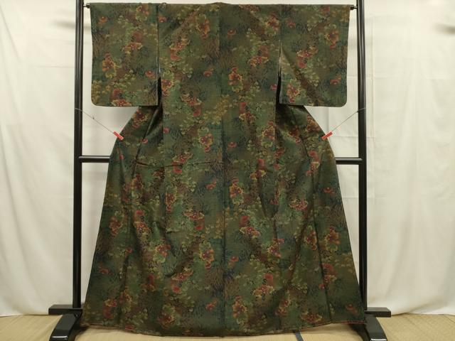 平和屋着物■上質な紬　草花文　正絹　逸品　未使用　DABF0652ya