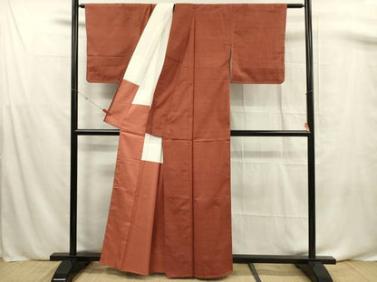 平和屋着物■上質な紬 色無地 樺色 正絹 逸品 未使用 DABF0659ya
