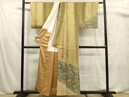 平和屋着物■訪問着 駒刺繍 花唐草文 金彩 正絹 逸品 DABF0663ya