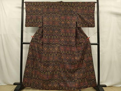 平和屋着物■上質な小紋 紬地 更紗横段文 正絹 逸品 DABF0666ya