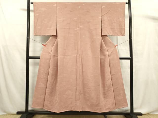 平和屋着物■上質な色無地 松葉地紋 水柿色 正絹 逸品 DABF0667ya