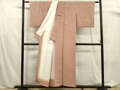 平和屋着物■上質な色無地 松葉地紋 水柿色 正絹 逸品 DABF0667ya