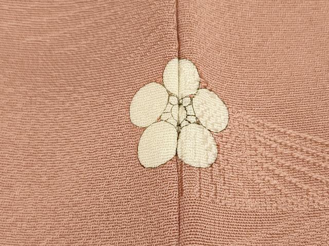 平和屋着物■上質な色無地 松葉地紋 水柿色 正絹 逸品 DABF0667ya