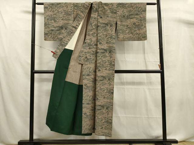 平和屋着物■上質な小紋　紬地　風景文　胴抜き仕立て　正絹　逸品　DABF0678ya