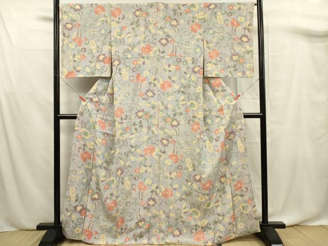 平和屋着物■上質な小紋 花唐草文 正絹 逸品 DABF0680ya