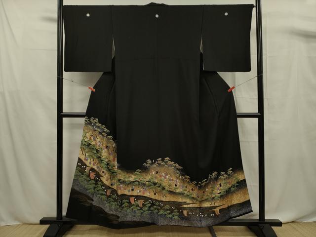 平和屋着物■豪華黒留袖　大名行列　金彩　正絹　逸品　DABF0698ya