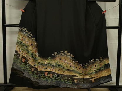 平和屋着物■豪華黒留袖　大名行列　金彩　正絹　逸品　DABF0698ya