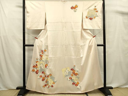 平和屋着物■訪問着　刺繍　色紙草花文　金彩　正絹　逸品　DABF0702ya