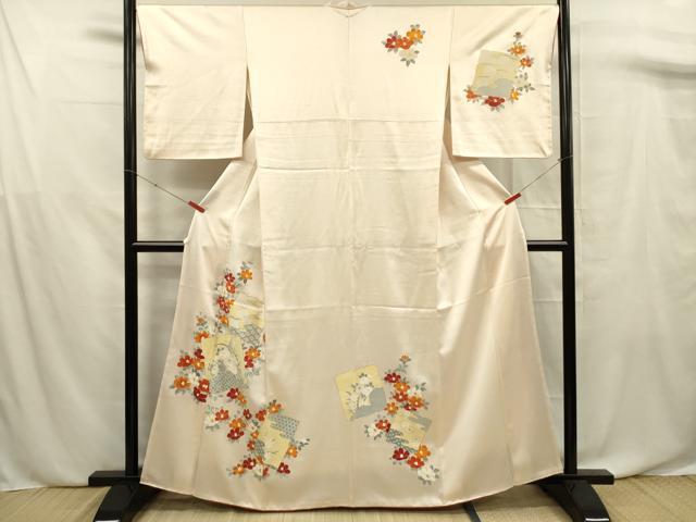平和屋着物■訪問着　刺繍　色紙草花文　金彩　正絹　逸品　DABF0702ya