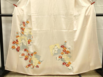 平和屋着物■訪問着　刺繍　色紙草花文　金彩　正絹　逸品　DABF0702ya