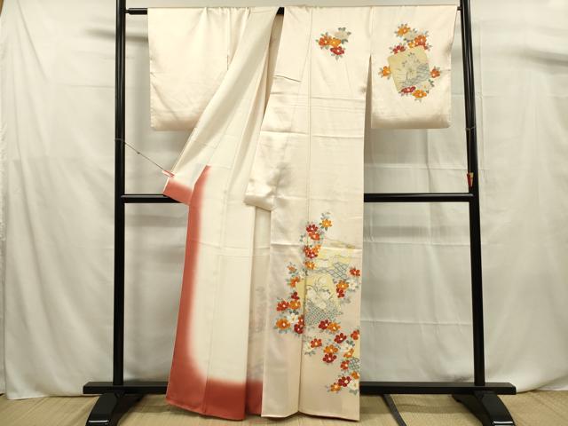 平和屋着物■訪問着　刺繍　色紙草花文　金彩　正絹　逸品　DABF0702ya