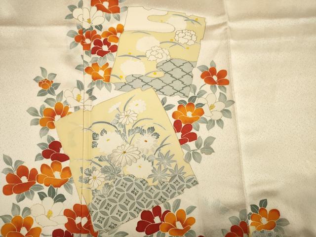 平和屋着物■訪問着　刺繍　色紙草花文　金彩　正絹　逸品　DABF0702ya