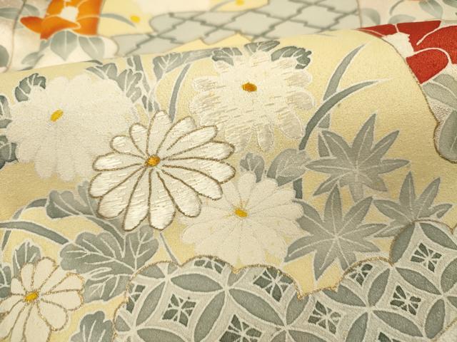平和屋着物■訪問着　刺繍　色紙草花文　金彩　正絹　逸品　DABF0702ya