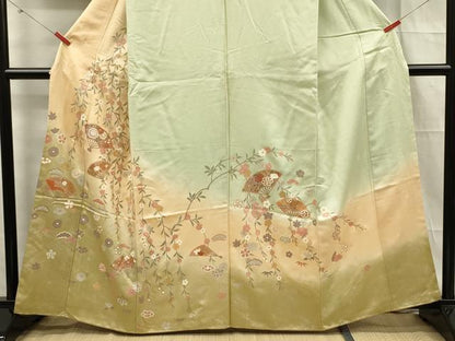 平和屋着物■訪問着　扇面花文　暈し染め　金彩　正絹　逸品　DABF0707ya