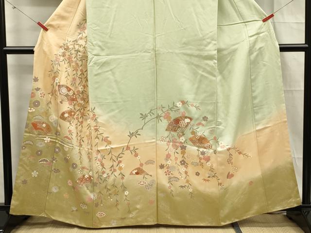 平和屋着物■訪問着　扇面花文　暈し染め　金彩　正絹　逸品　DABF0707ya
