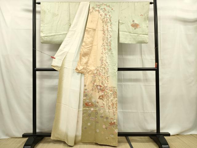 平和屋着物■訪問着　扇面花文　暈し染め　金彩　正絹　逸品　DABF0707ya