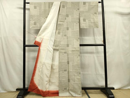 平和屋着物■上質な紬　幾何学文　正絹　逸品　DABF0716ya