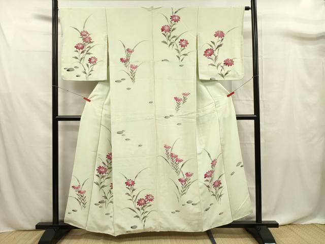 平和屋着物■訪問着 手描き 草花文 正絹 逸品 DABF0726ya