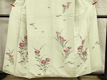 平和屋着物■訪問着 手描き 草花文 正絹 逸品 DABF0726ya