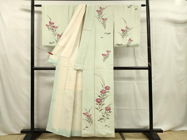 平和屋着物■訪問着 手描き 草花文 正絹 逸品 DABF0726ya