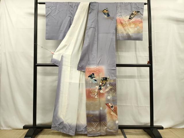 平和屋着物■訪問着 扇面花鳥文 暈し染め 金彩 正絹 逸品 DABF0737ya