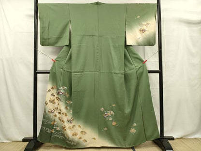 平和屋着物■訪問着 扇面草花文 暈し染め 金彩 正絹 逸品 DABF0740ya