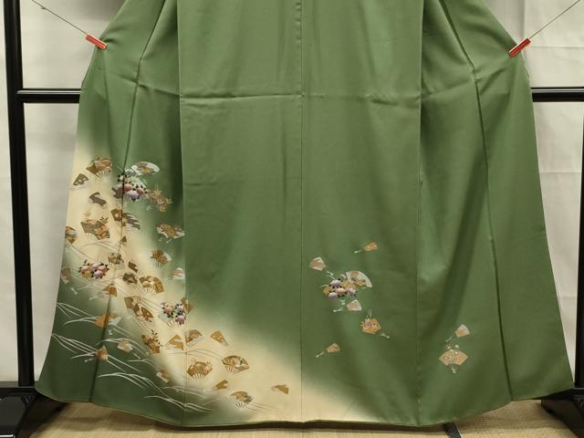 平和屋着物■訪問着 扇面草花文 暈し染め 金彩 正絹 逸品 DABF0740ya