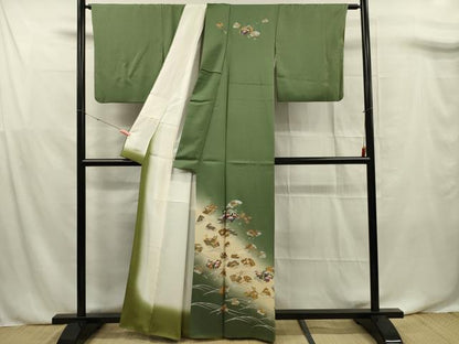 平和屋着物■訪問着 扇面草花文 暈し染め 金彩 正絹 逸品 DABF0740ya