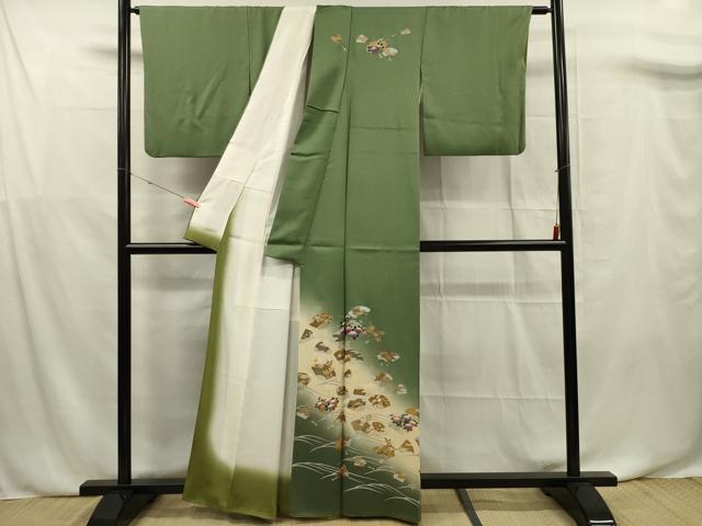 平和屋着物■訪問着 扇面草花文 暈し染め 金彩 正絹 逸品 DABF0740ya