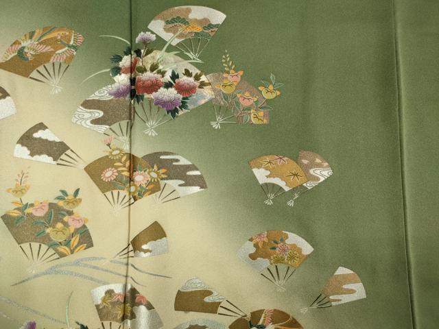 平和屋着物■訪問着 扇面草花文 暈し染め 金彩 正絹 逸品 DABF0740ya