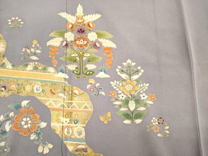 平和屋着物■訪問着 刺繍 花唐草文 金彩 正絹 逸品 DABF0741ya