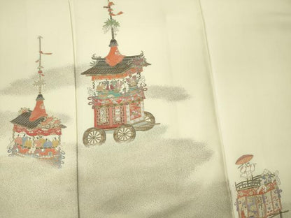 平和屋着物■訪問着 寿光織 人物風景文 金糸 正絹 逸品 DABF0743ya