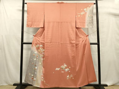 平和屋着物■訪問着 駒刺繍 草花文 たたき染め 正絹 逸品 DABF0749ya