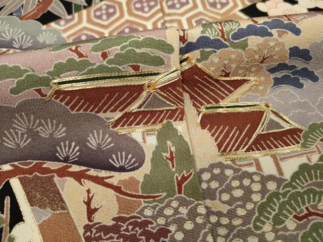平和屋着物■豪華黒留袖　駒刺繍　絵巻花文　金彩　正絹　逸品　DABF0756ya