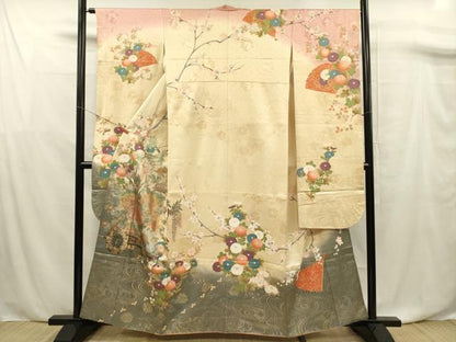 平和屋着物■豪華振袖　刺繍　花車文　暈し染め　金銀彩　正絹　逸品　DABF0761ya