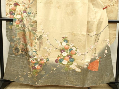 平和屋着物■豪華振袖　刺繍　花車文　暈し染め　金銀彩　正絹　逸品　DABF0761ya