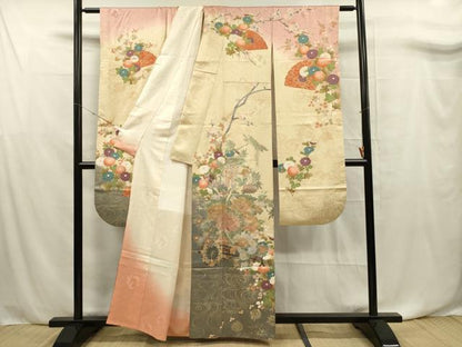 平和屋着物■豪華振袖　刺繍　花車文　暈し染め　金銀彩　正絹　逸品　DABF0761ya