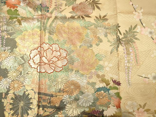 平和屋着物■豪華振袖　刺繍　花車文　暈し染め　金銀彩　正絹　逸品　DABF0761ya