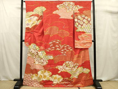 平和屋着物■豪華振袖　雲取り花文　金彩　正絹　逸品　DABF0762ya