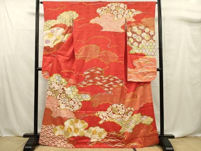 平和屋着物■豪華振袖　雲取り花文　金彩　正絹　逸品　DABF0762ya