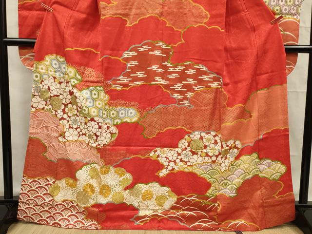 平和屋着物■豪華振袖　雲取り花文　金彩　正絹　逸品　DABF0762ya