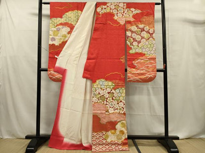 平和屋着物■豪華振袖　雲取り花文　金彩　正絹　逸品　DABF0762ya