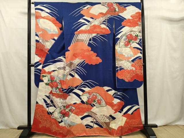 平和屋着物■豪華振袖　駒刺繍　地紙花文　金彩　正絹　逸品　DABF0763ya