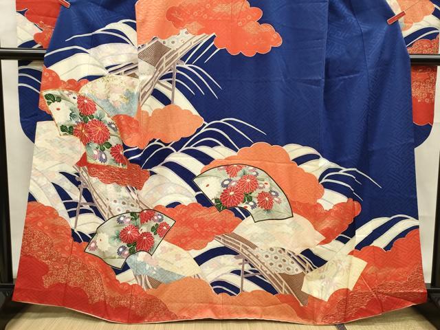 平和屋着物■豪華振袖　駒刺繍　地紙花文　金彩　正絹　逸品　DABF0763ya